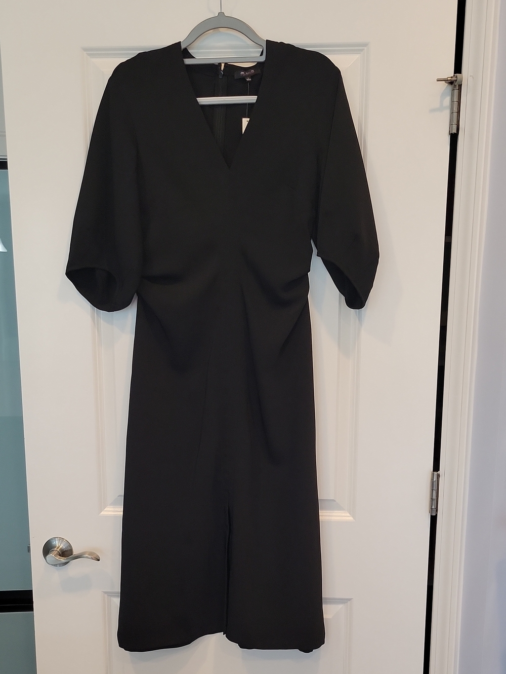 Madewell Black V-Neck Ruched Midi Dress In Size 4 NWT